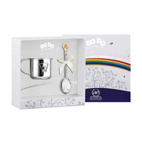 Baby Geschenkset 925 Silber Teddybär Becher & Löffel in Geschenkbox – Geburts- & Taufgeschenk.