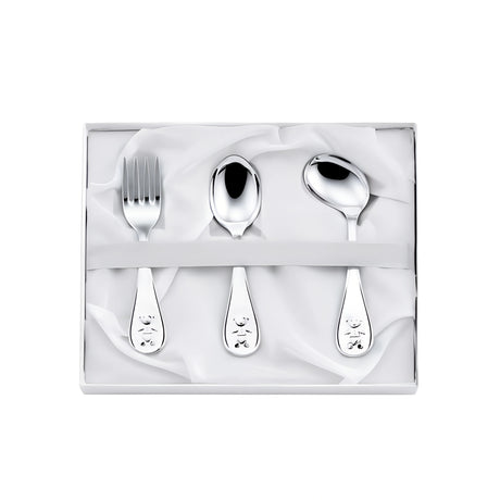 3-teiliges Babybesteck aus 925 Silber mit Teddybär Gravur – Löffel, Gabel, Geschenkset.