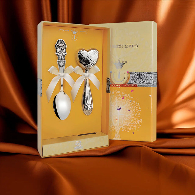Baby Geschenkset Mädchen & Herz – Löffel & Rassel 925 Silber