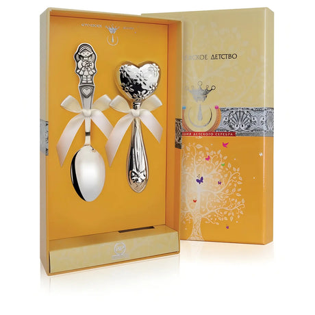 Baby Geschenkset Mädchen & Herz – Löffel & Rassel 925 Silber