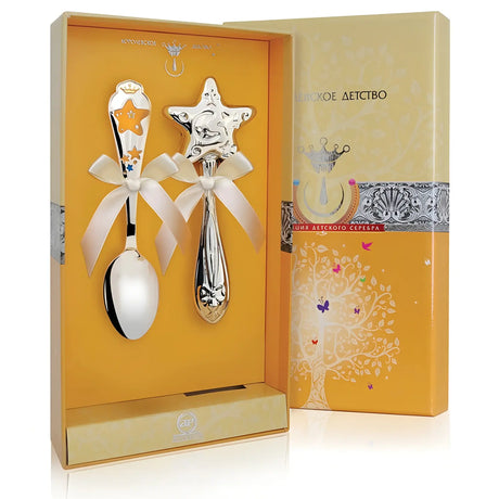 Baby Geschenkset Sterne – Rassel & Kinderlöffel 925 Silber