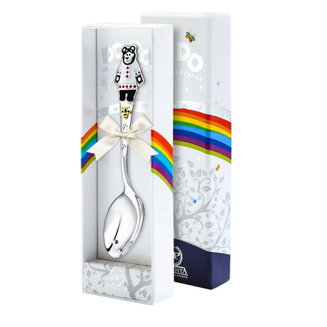 Babylöffel 925 Silber mit Bär-Motiv aus Emaille in Geschenkbox – ideales Geschenk zur Geburt oder Taufe.