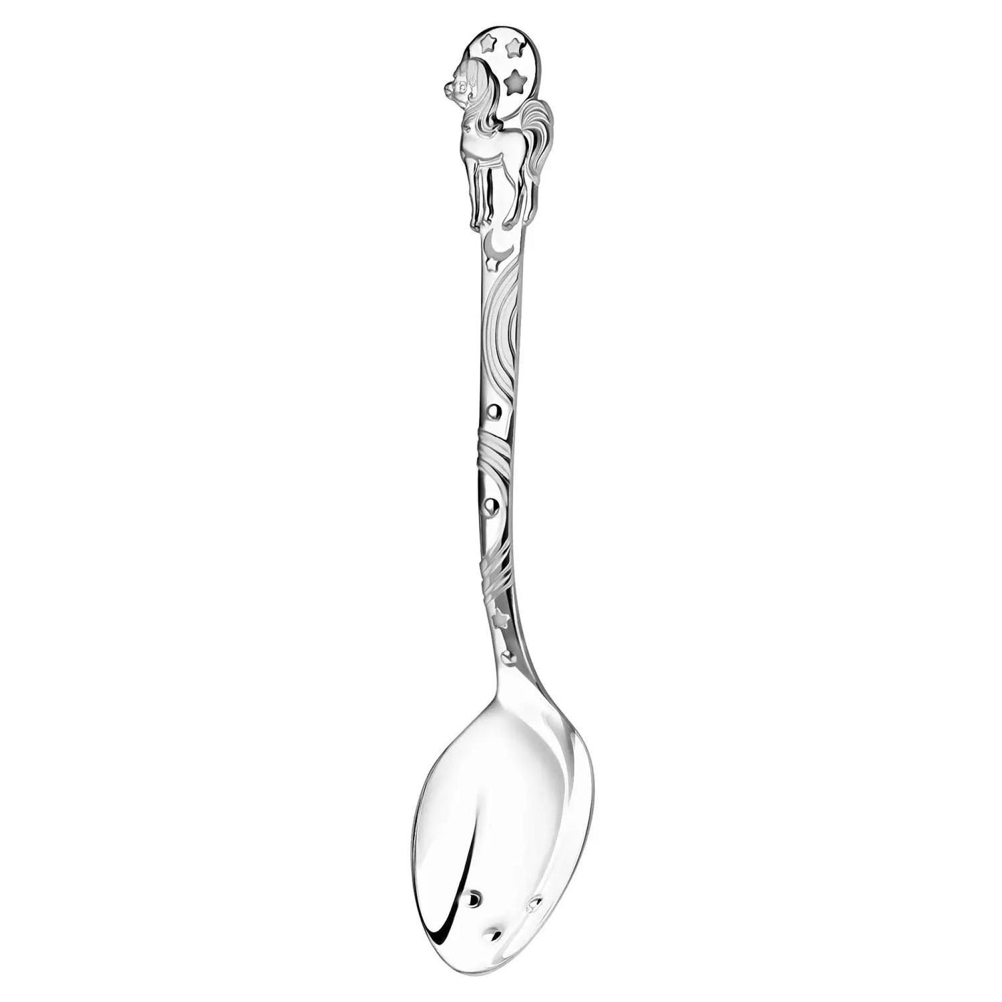 Babylöffel 925 Silber mit geschwärztem Einhorn-Relief – stilvolles Geschenk für jedes Baby