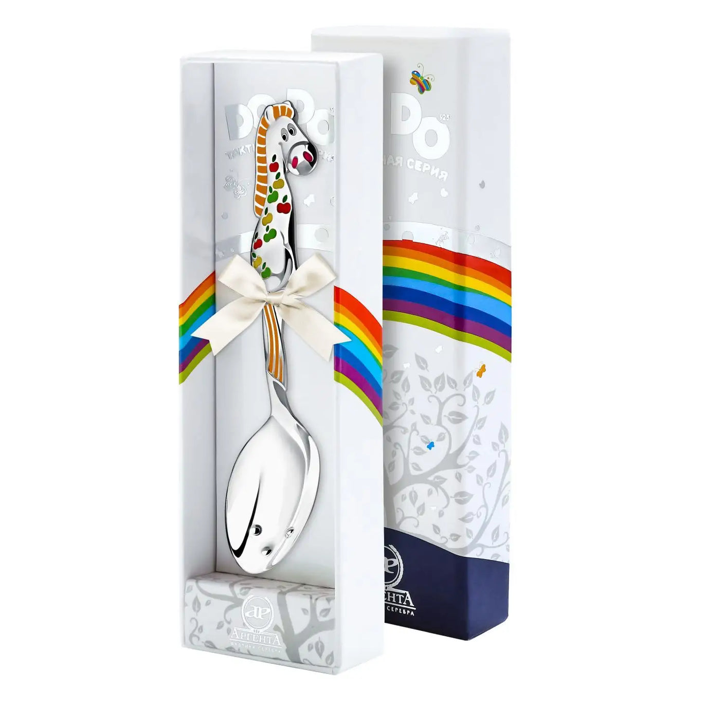 Babylöffel 925 Silber mit Emaille-Pferd Orange-Rot in Geschenkbox – farbenfrohes Geschenk zur Taufe.