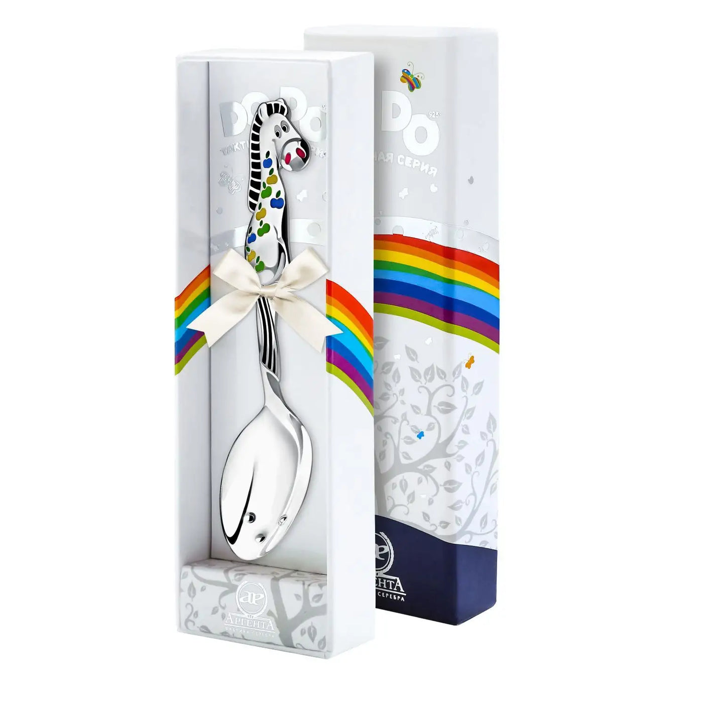 Babylöffel 925 Silber mit Emaille-Pferd Schwarz-Blau in Geschenkbox – farbenfrohes Geschenk zur Taufe.