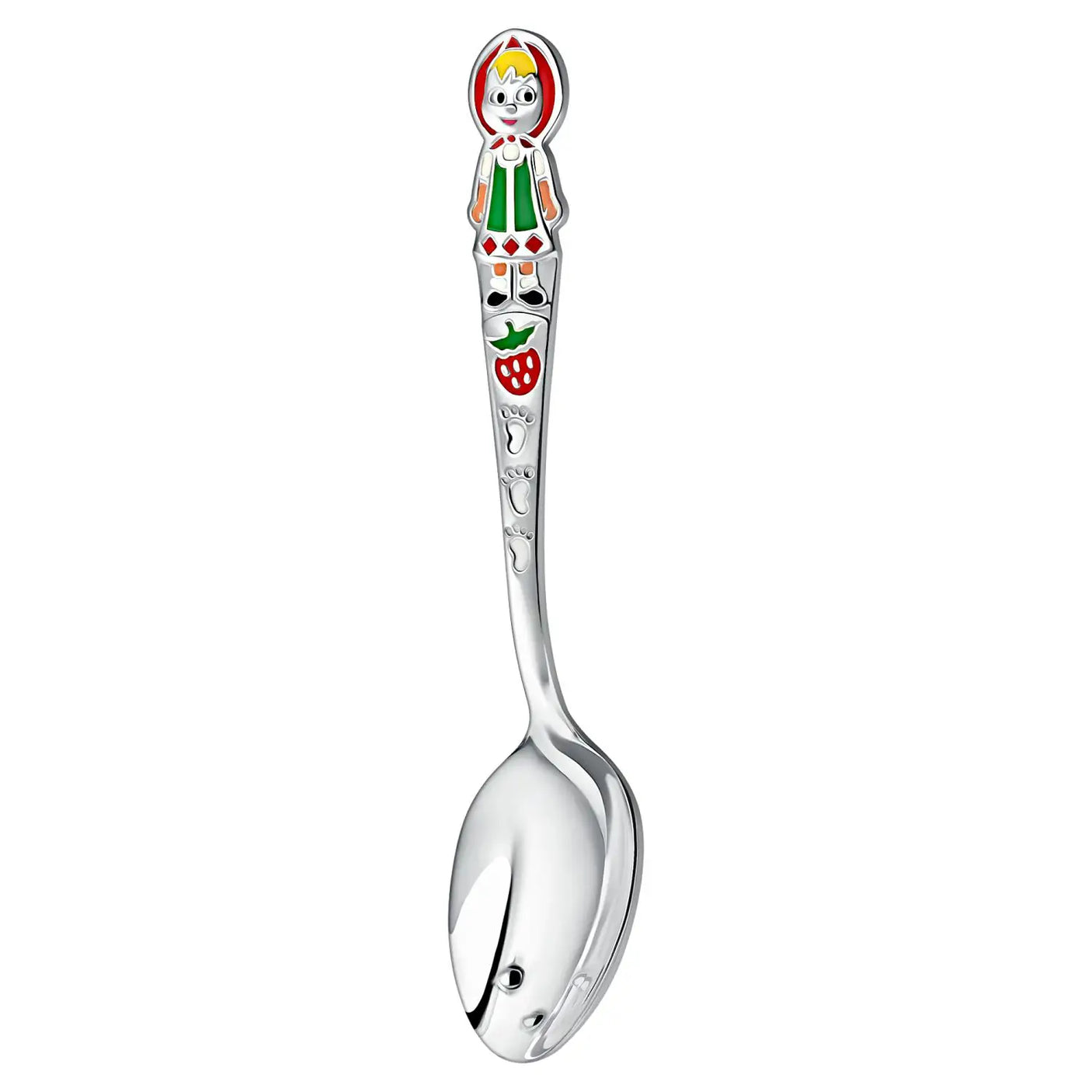 Kinderlöffel Mascha aus 925 Sterling Silber mit farbenfroher Emaille, gravurfähig, perfekt zur Taufe oder Geburt.