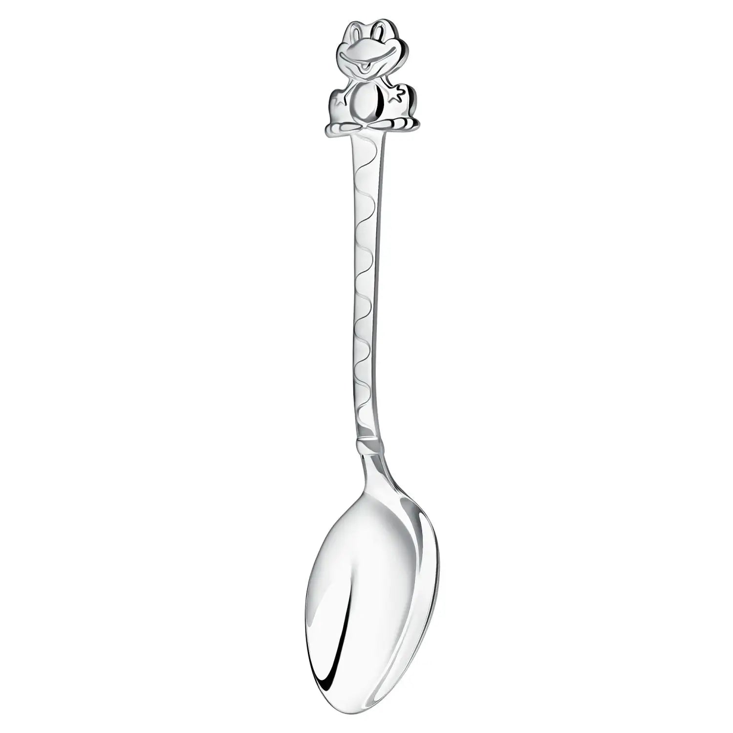 Babylöffel 925 Silber Frosch – Reliefmotiv beidseitig, Gravur auf Rückseite möglich, Geschenk zur Geburt oder Taufe.
