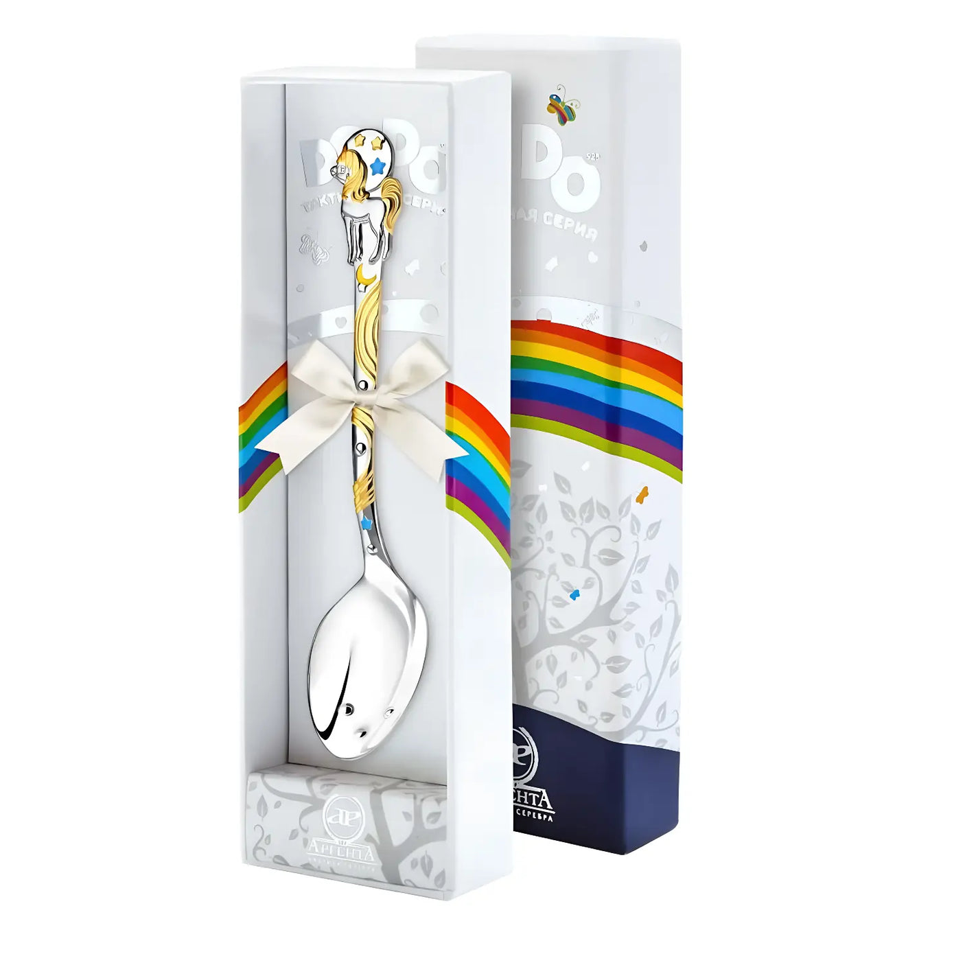 Babylöffel 925 Silber Einhorn – Gold - Blaues Geschenk für Jungen