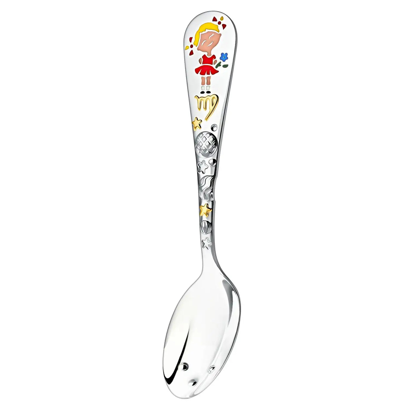 Babylöffel 925 Silber Jungfrau – Emaille & Vergoldung, Geschenk zur Geburt oder Taufe.