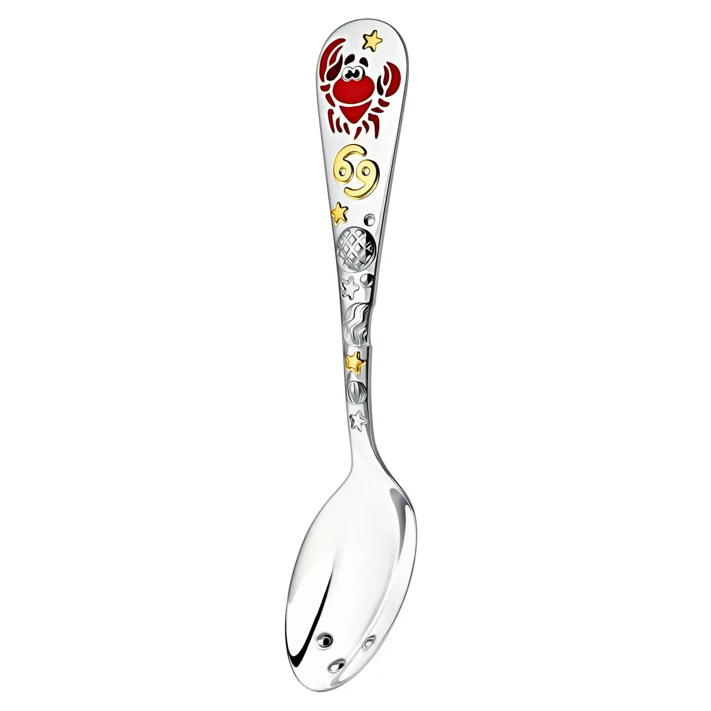 Babylöffel 925 Silber Krebs – Emaille & Vergoldung, Geschenk zur Geburt oder Taufe.