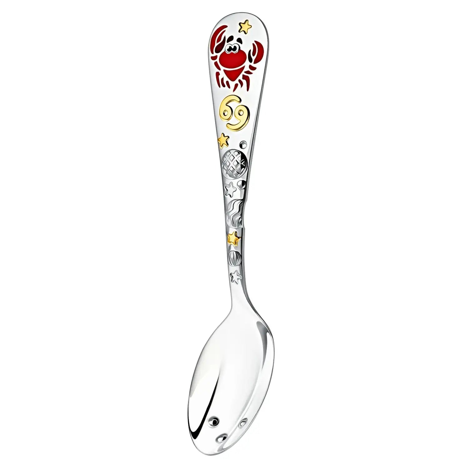 Babylöffel 925 Silber Krebs – Emaille & Vergoldung, Geschenk zur Geburt oder Taufe.