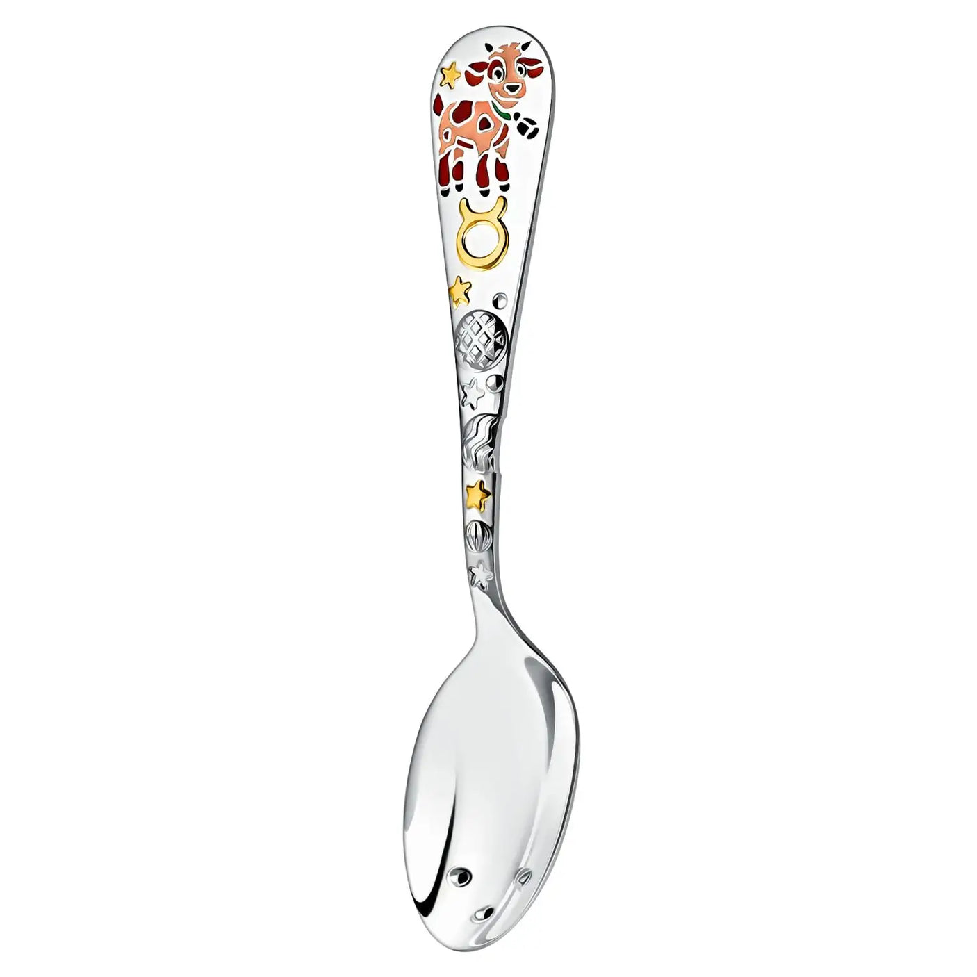 Babylöffel Sternzeichen Stier 925 Silber – Emaille & Vergoldung mit Gravur-Option – Geschenk zur Geburt oder Taufe.