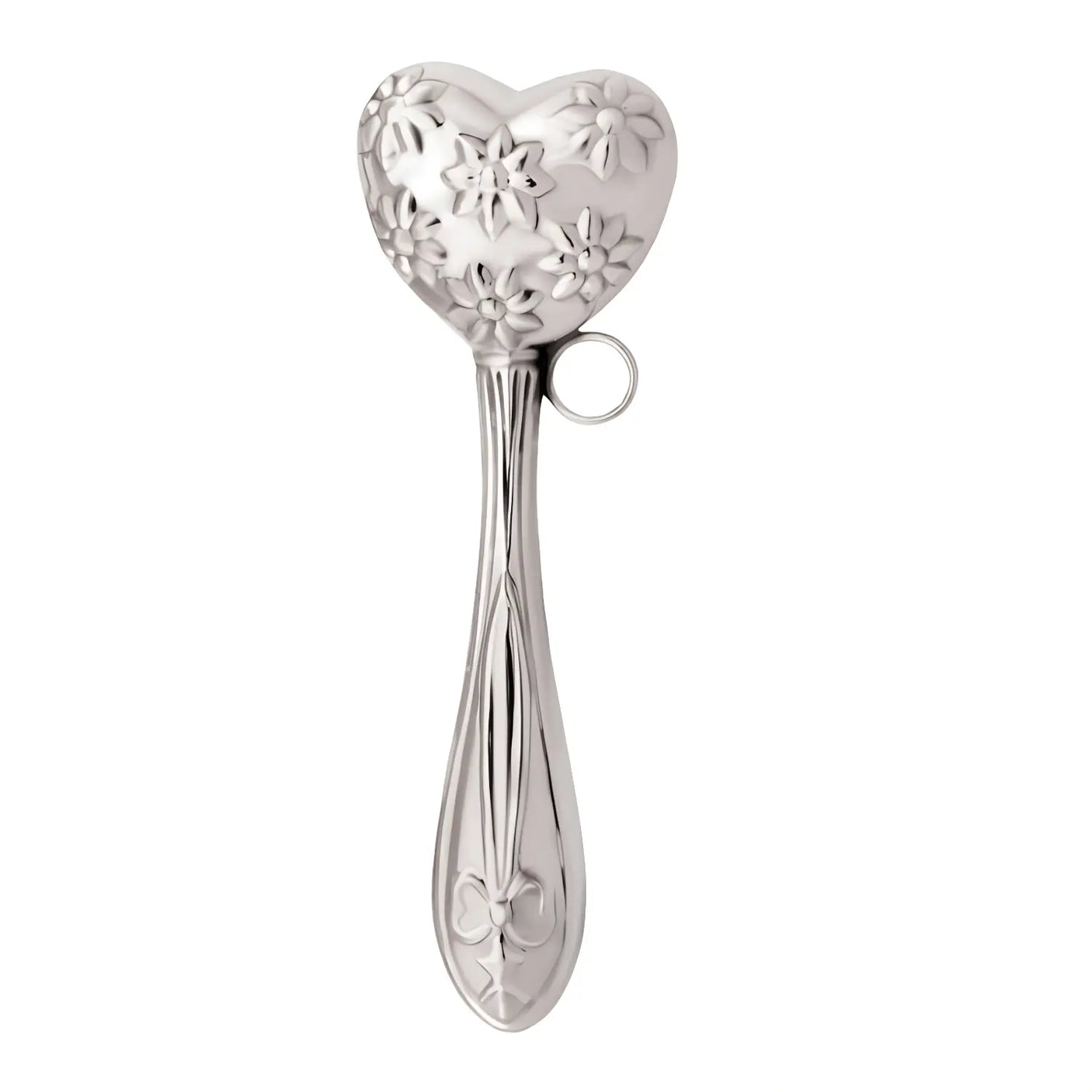 Babyrassel mit Herz & Blumen aus 925 Sterling Silber – 13cm