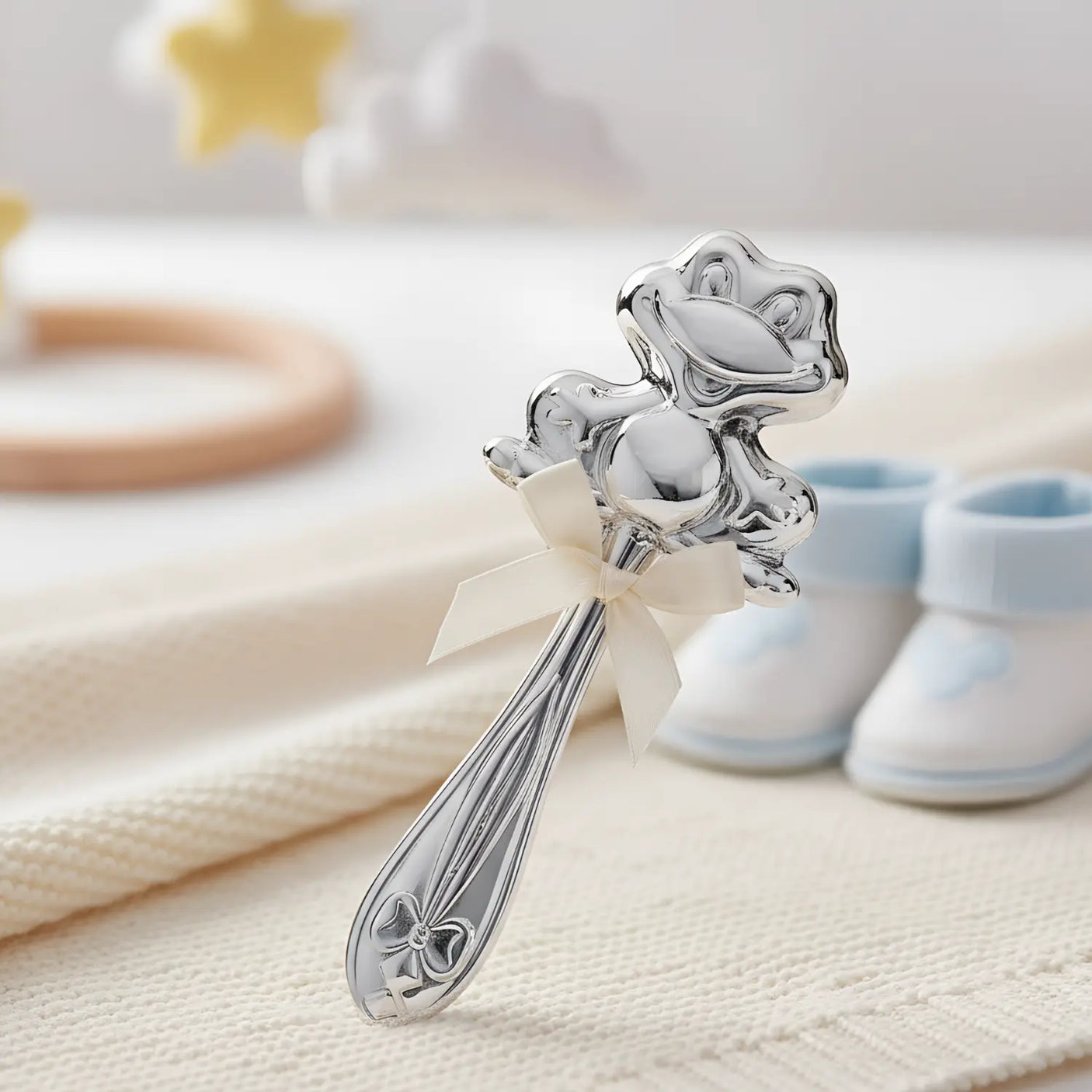 Babyrassel 925 Silber Frosch – stielförmig handgefertigt