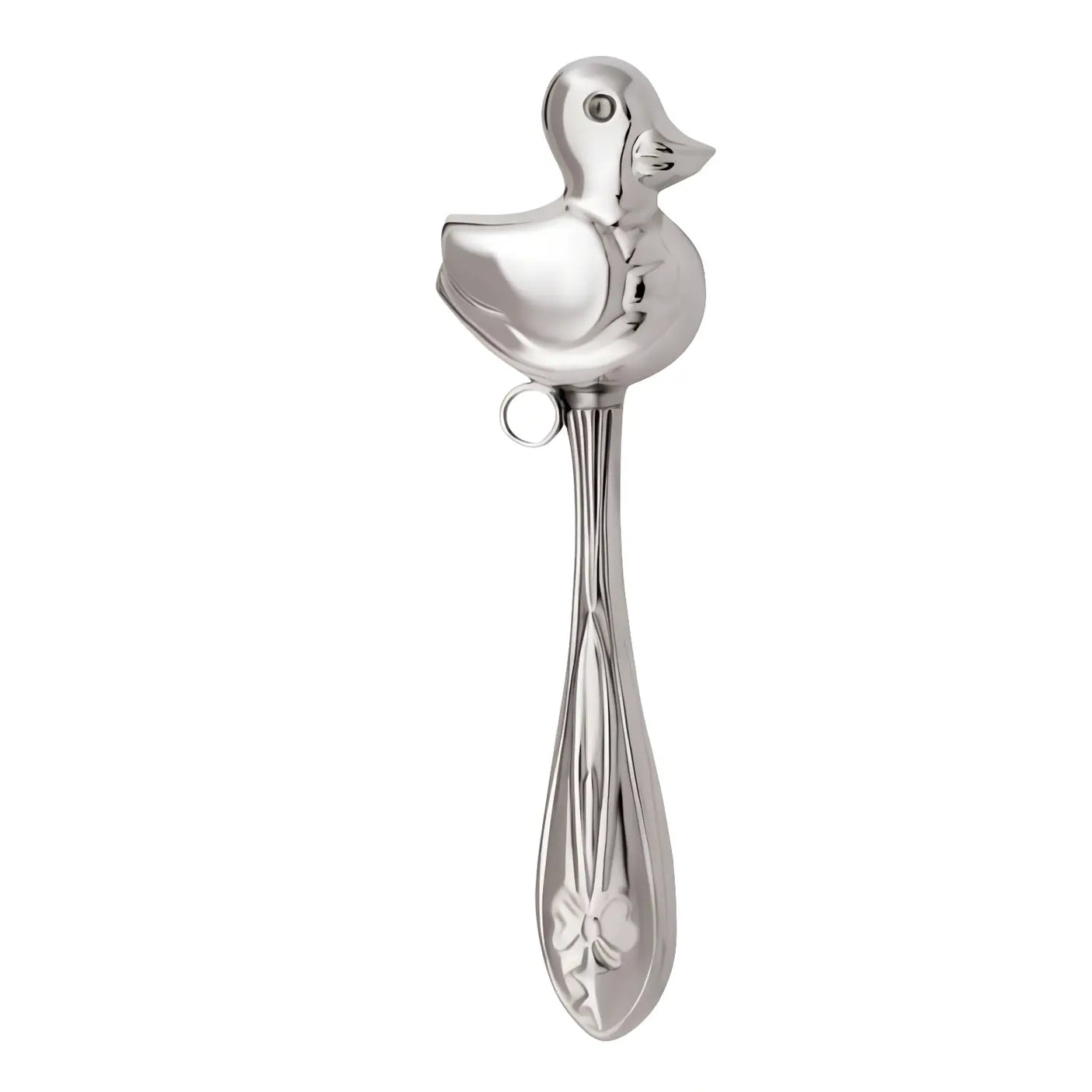 Verspielte Babyrassel Ente aus 925 Sterling Silber – 13cm