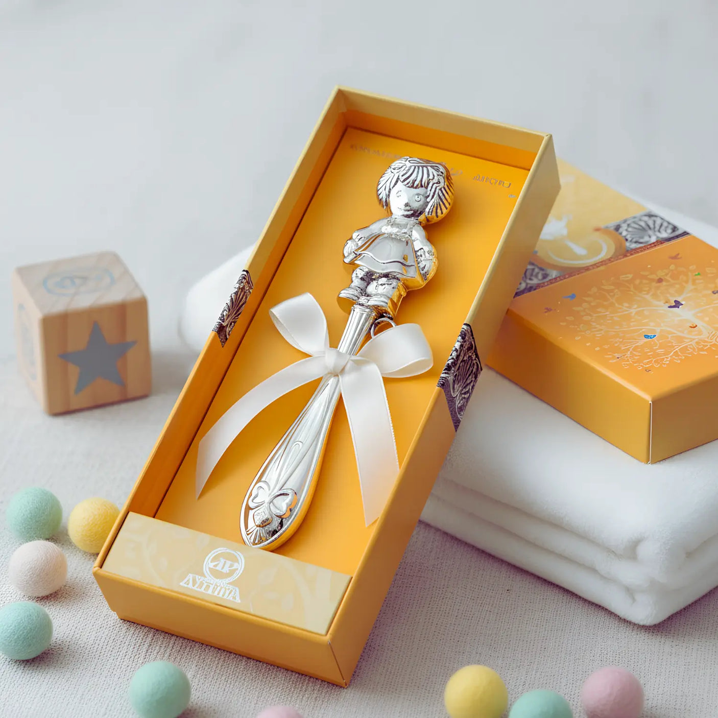 Entzückende Babyrassel aus 925 Silber – Mädchen 13cm