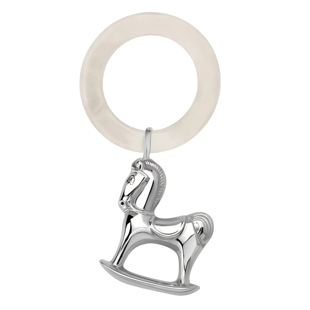 Babyrassel 925 Silber mit Acrylring â Pferd - Motiv