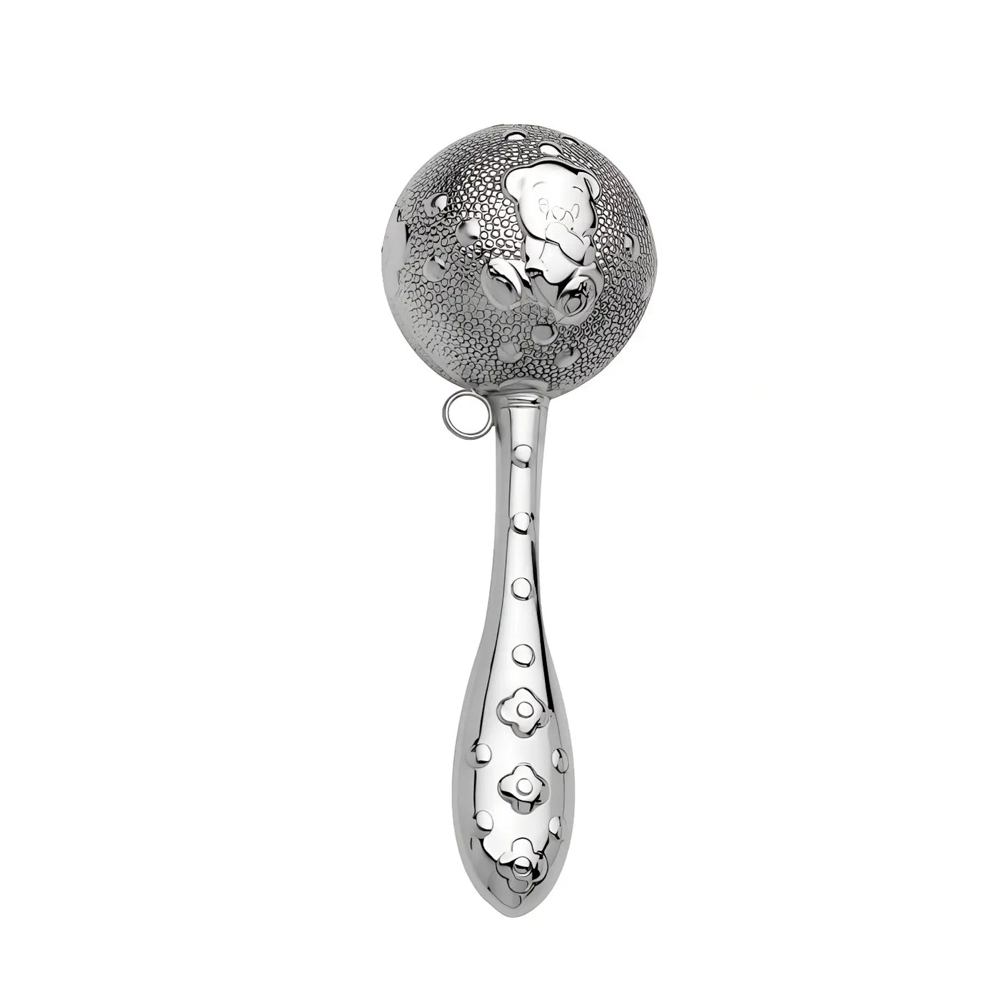 Babyrassel 925 Sterling Silber – Kugelform mit Teddybärmotiv