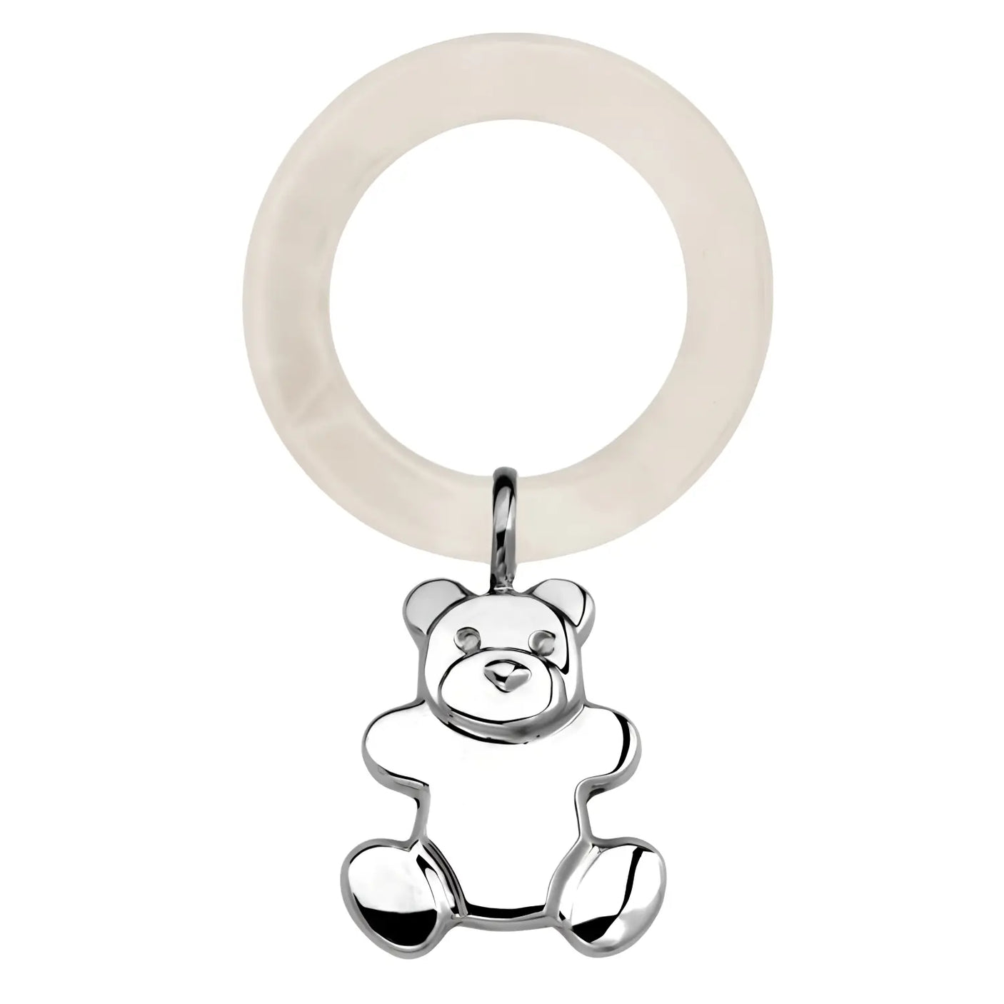 Babyrassel 925 Silber Teddybär – gravierbar mit Acrylring