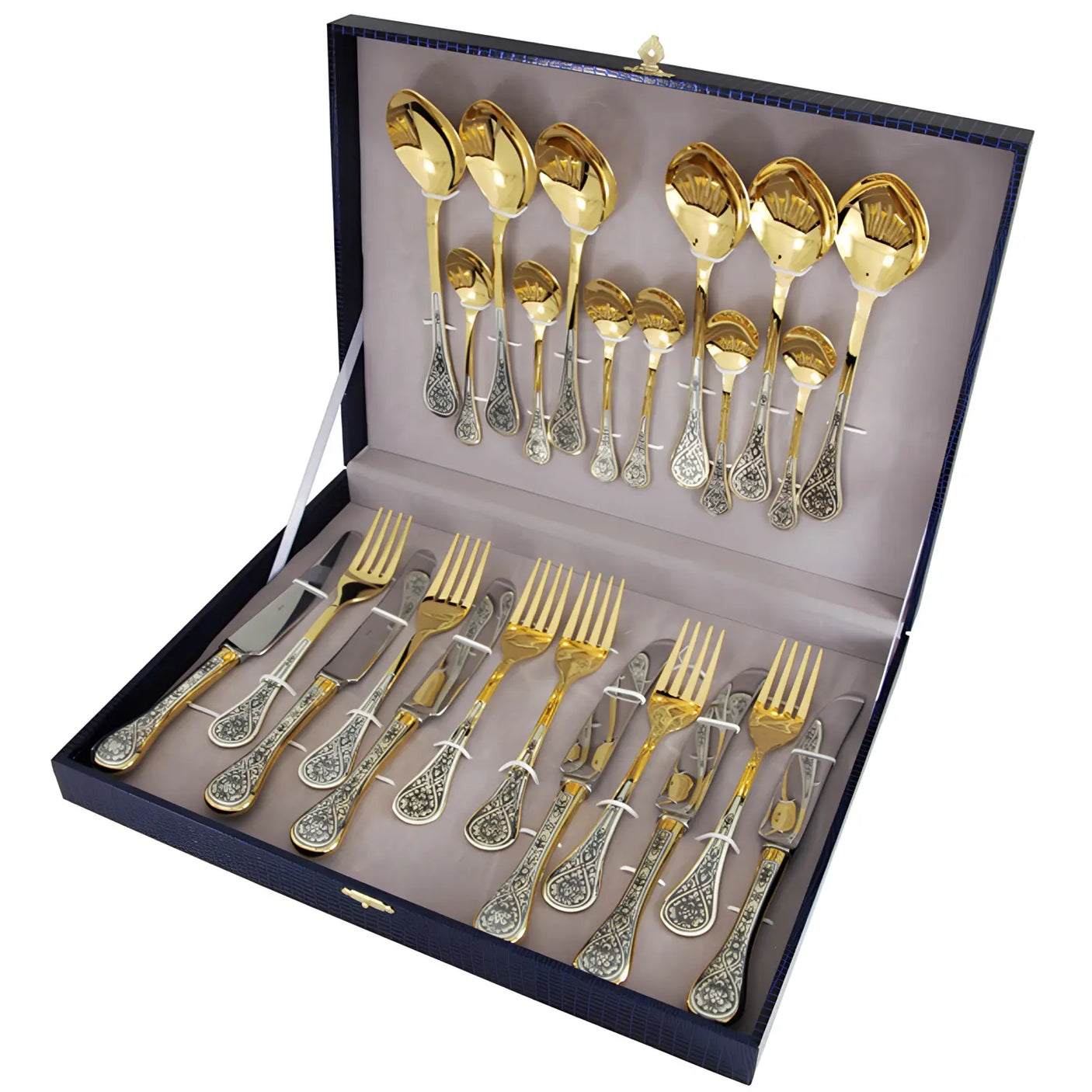 Silberbesteck Set 24 - teilig 925 Sterling Silber vergoldet