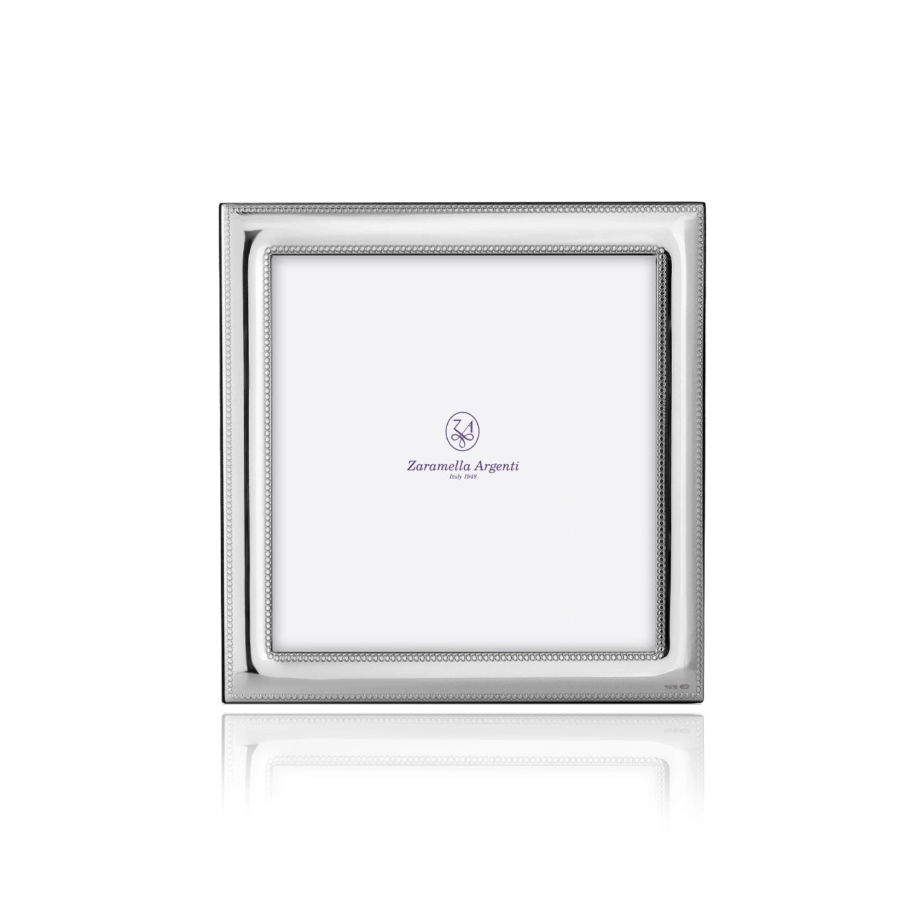 Bilderrahmen 925 Silber Monaco Zaramella — quadratischer Fotorahmen 10×10 cm mit doppeltem Perlstab, hochglanzpoliert