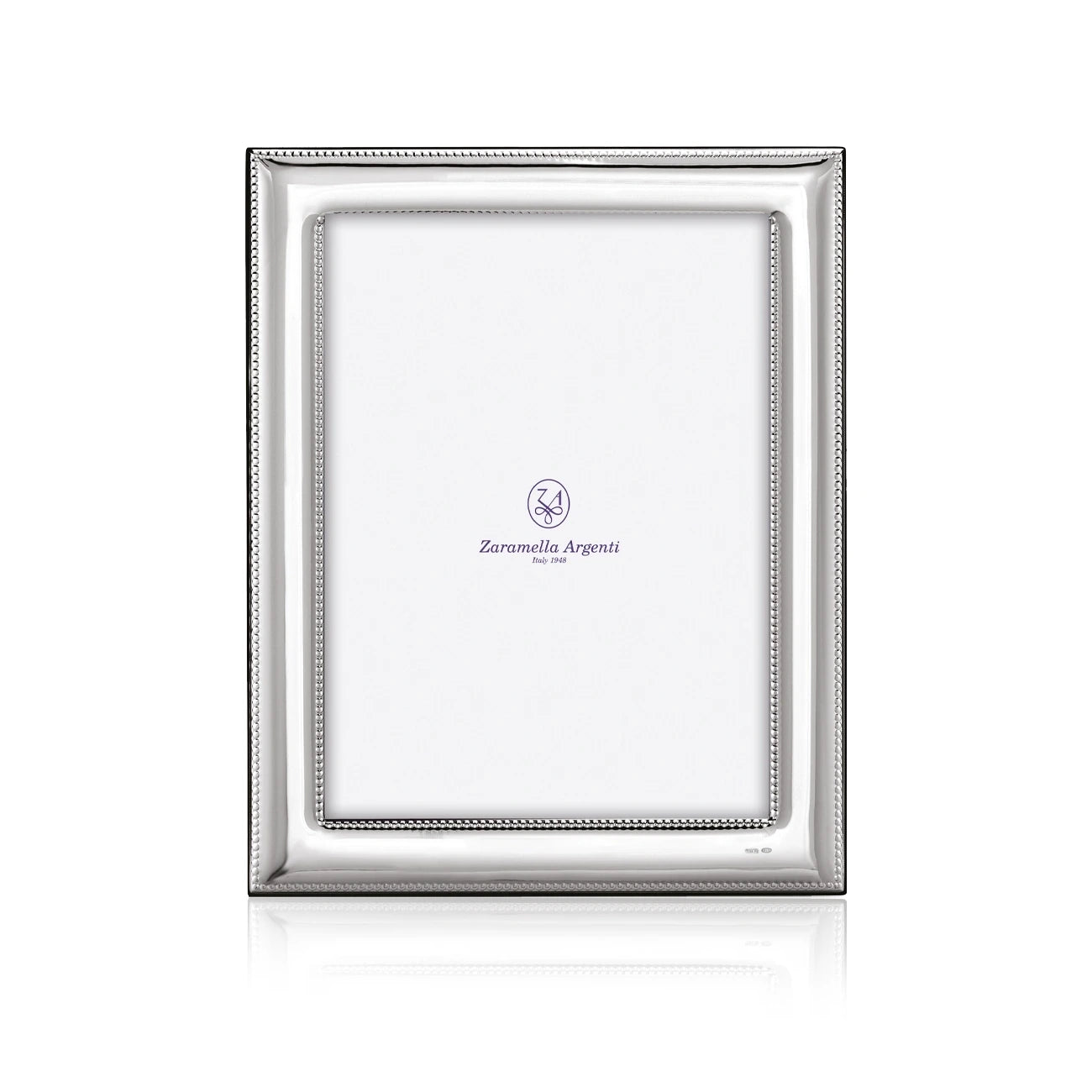 Bilderrahmen 925 Silber Rom Zaramella — rechteckiger Fotorahmen 15×20 cm mit Perlstab innen und außen, hochglanzpoliert