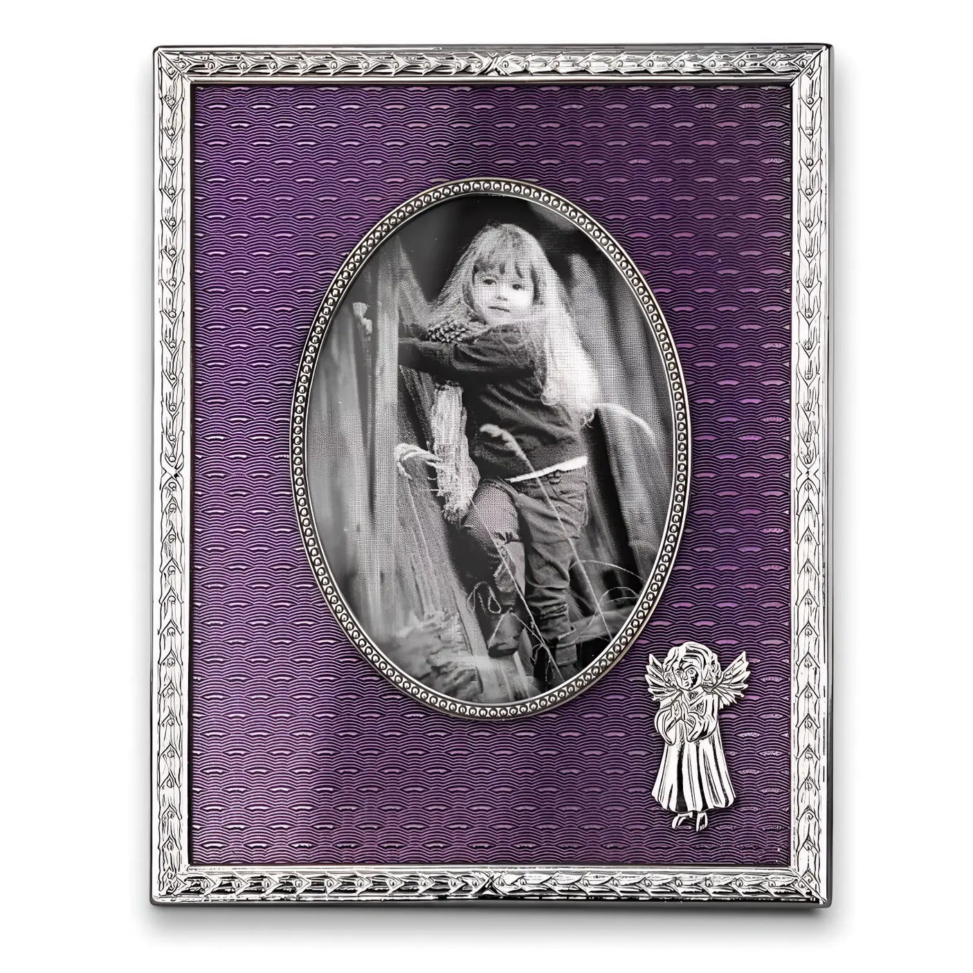 Kinder - Bilderrahmen Silber Engel – Taufgeschenk Mädchen Violett