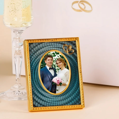 Bilderrahmen Hochzeit vergoldet mit Guilloche - Emaille grau