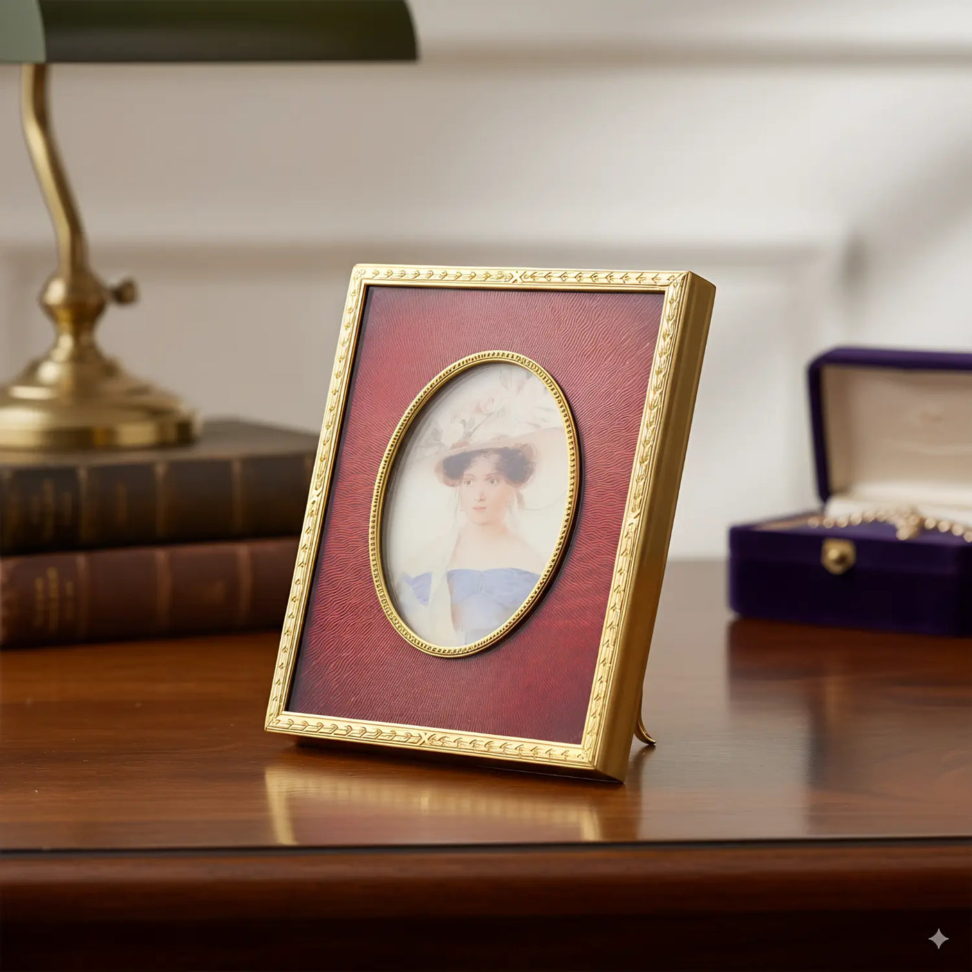 Bilderrahmen Messing vergoldet Rot - Guilloche - Emaille