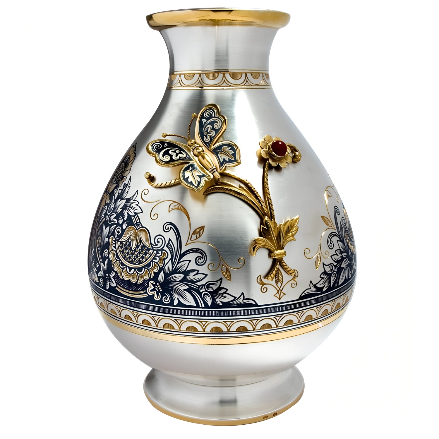 Flower vase 925 silver niello butterfly