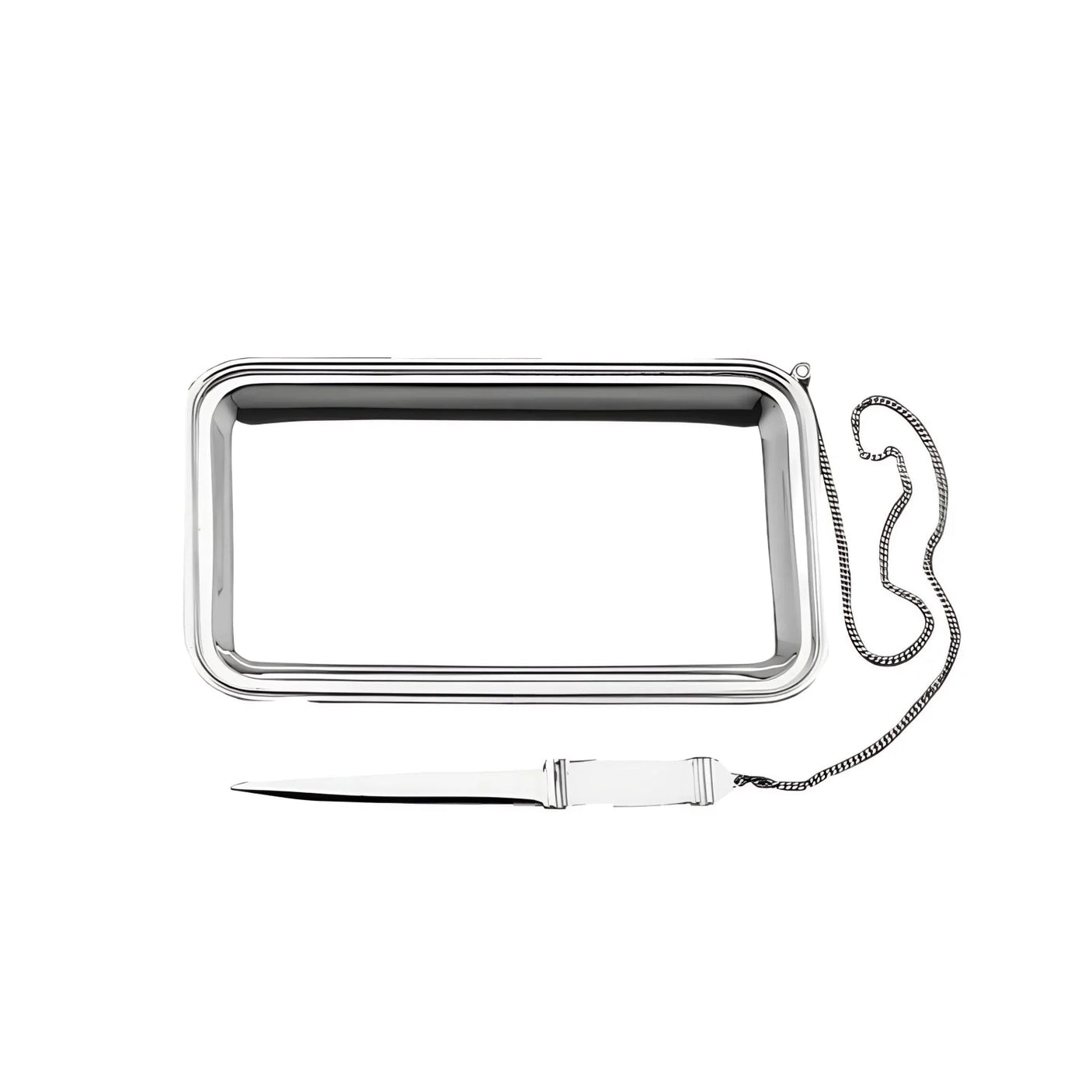 Geschenkset 925 Silber Zaramella — polierte Briefablage und Brieföffner an geflochtener Silberkette, Freisteller