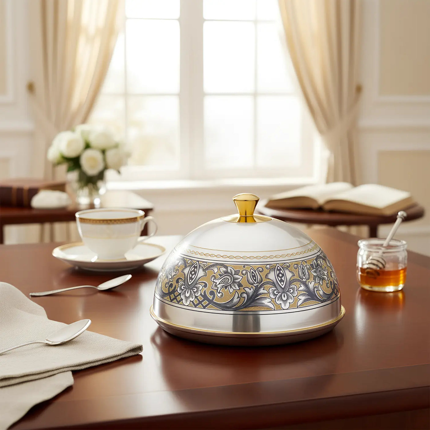 Butterdose 925 Silber vergoldet „Tradition“ – Niello - Handgravur