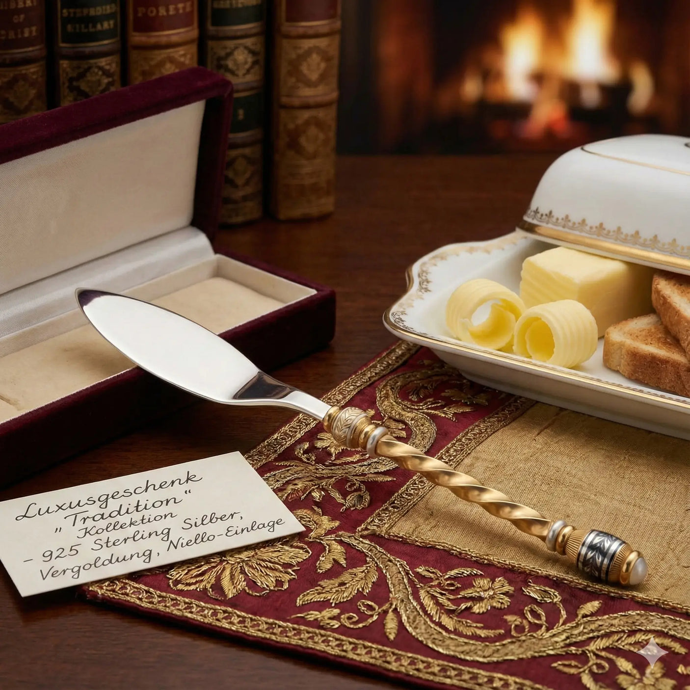 Buttermesser „Tradition“ · 925 Silber vergoldet · Niello - Handgravur