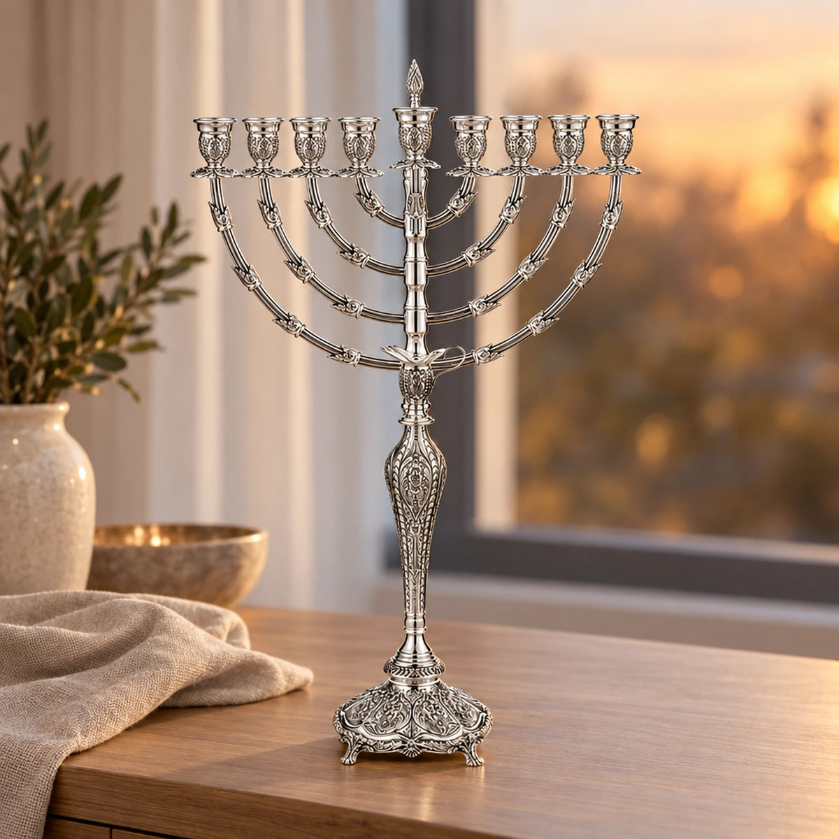 Chanukkia 925 Silber Signature Mini — Lifestyle-Setting am Fenster