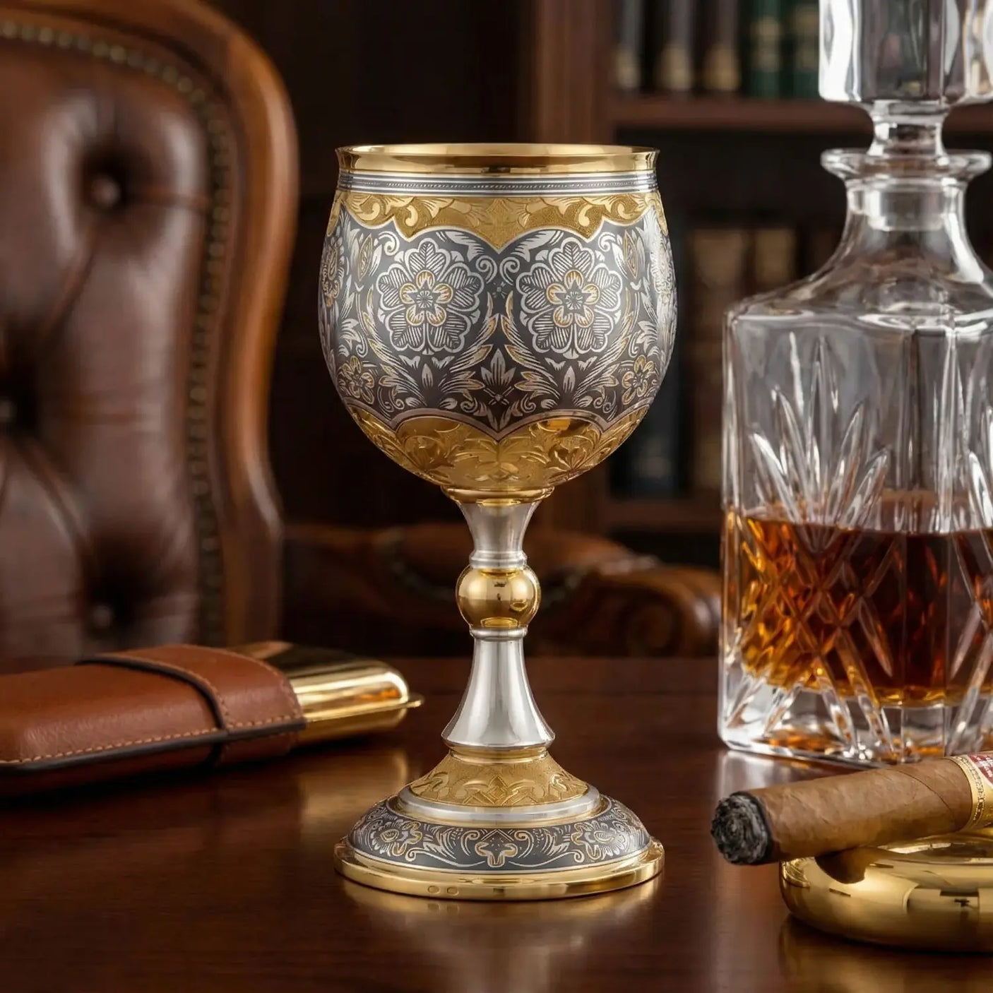 Stielglas 925 Silber vergoldet – Zaren Fest Niello Likörglas