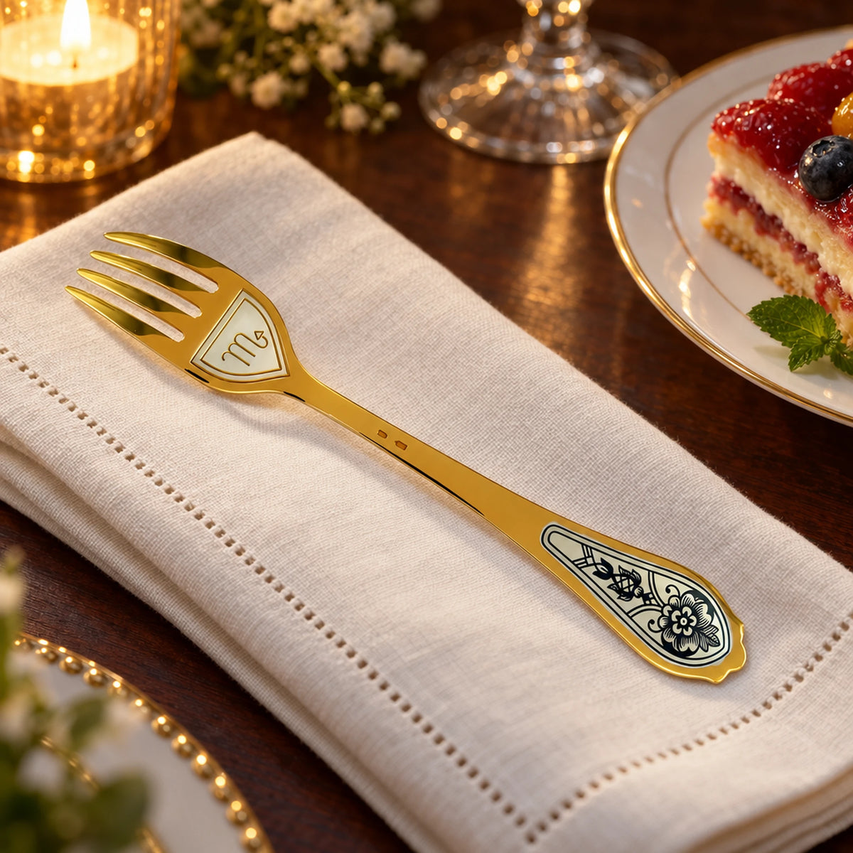 Dessertgabel 925 Silber — Lifestyle-Setting an der gedeckten Tafel
