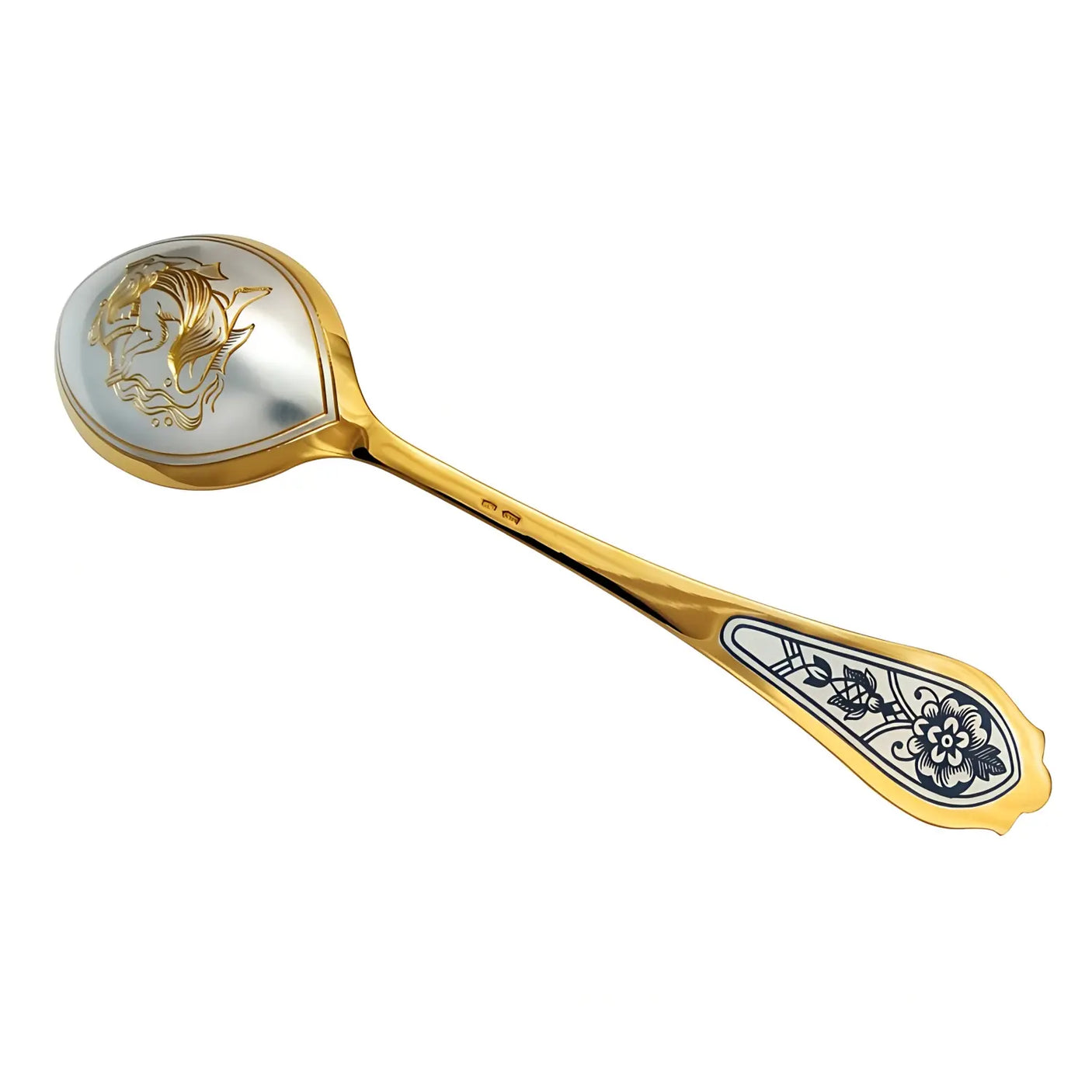 Dessertlöffel 925 Silber – Wassermann, vergoldet & Niello