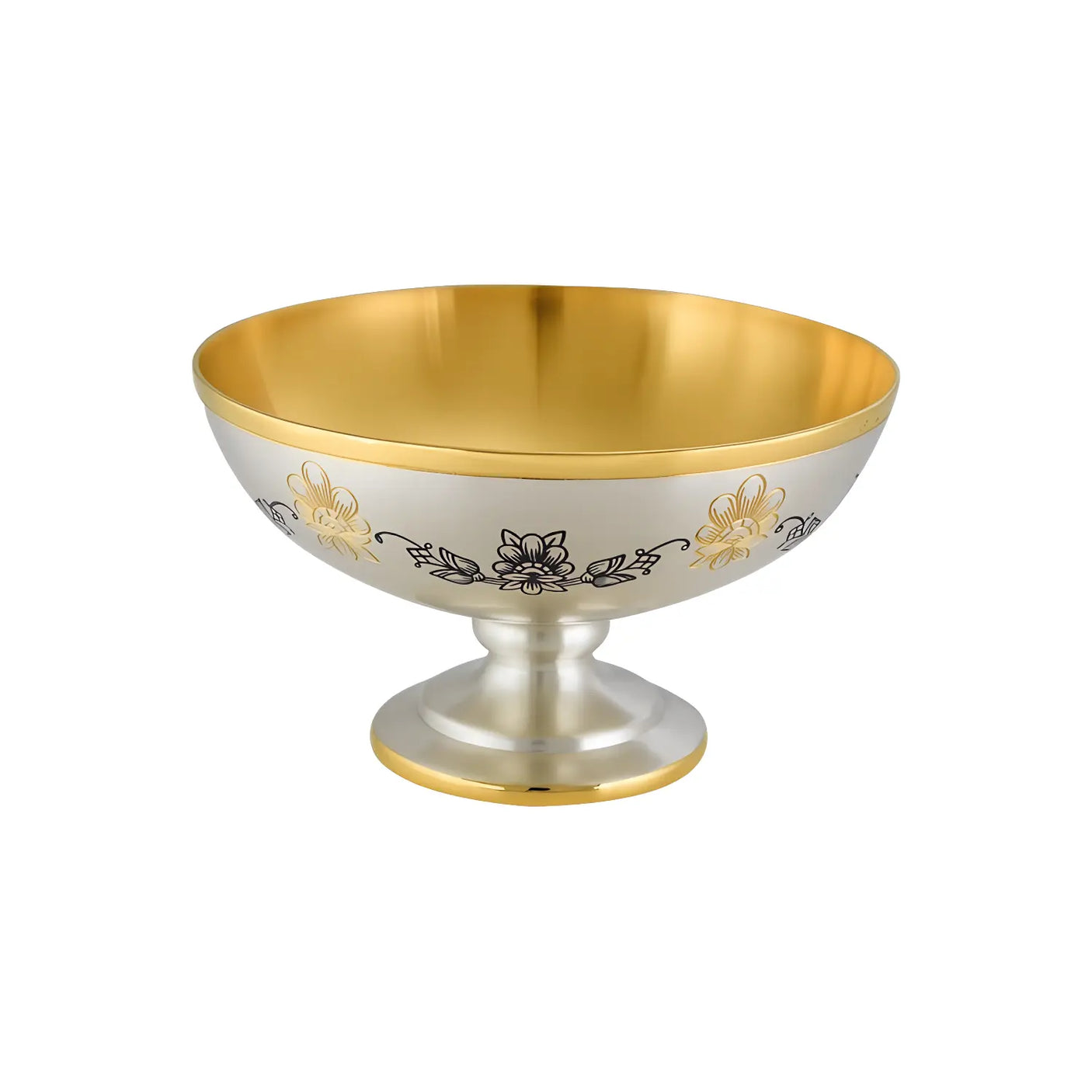 Dessertschale Astra Classic: 925 Sterling Silber auf Fuß, vollvergoldetes Inneres, handgravierte Niello-Blumengruppen – 150 ml