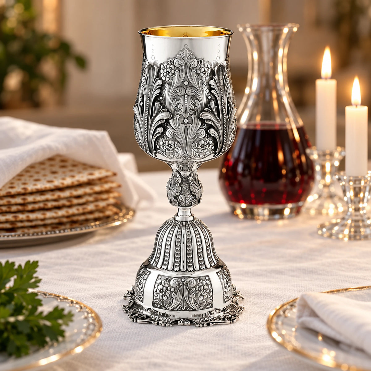 Eliyahu-Becher 925 Silber Signature — Lifestyle-Setting am Sedertisch