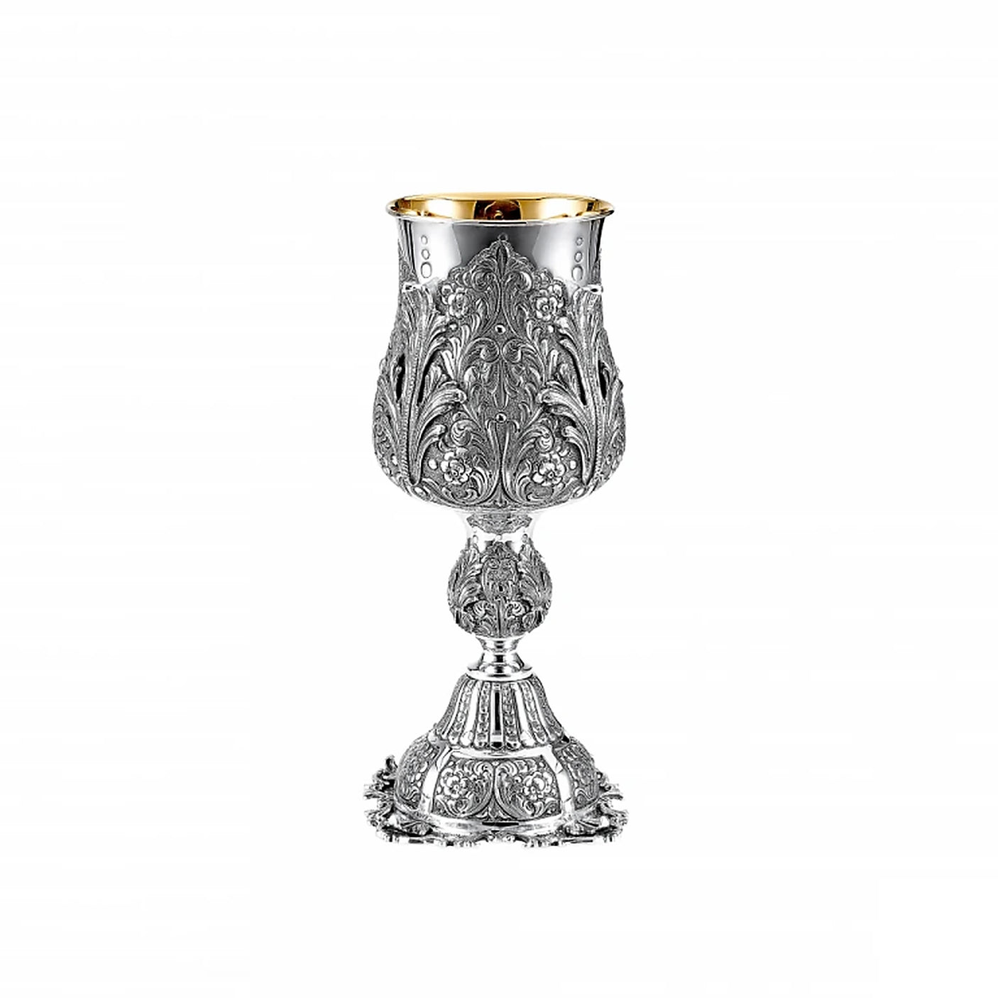 Eliyahu-Becher 925 Silber Signature 28,5 cm — freistehende Blattspitzen, ziselierter Nodus, innen vergoldet, Zaramella
