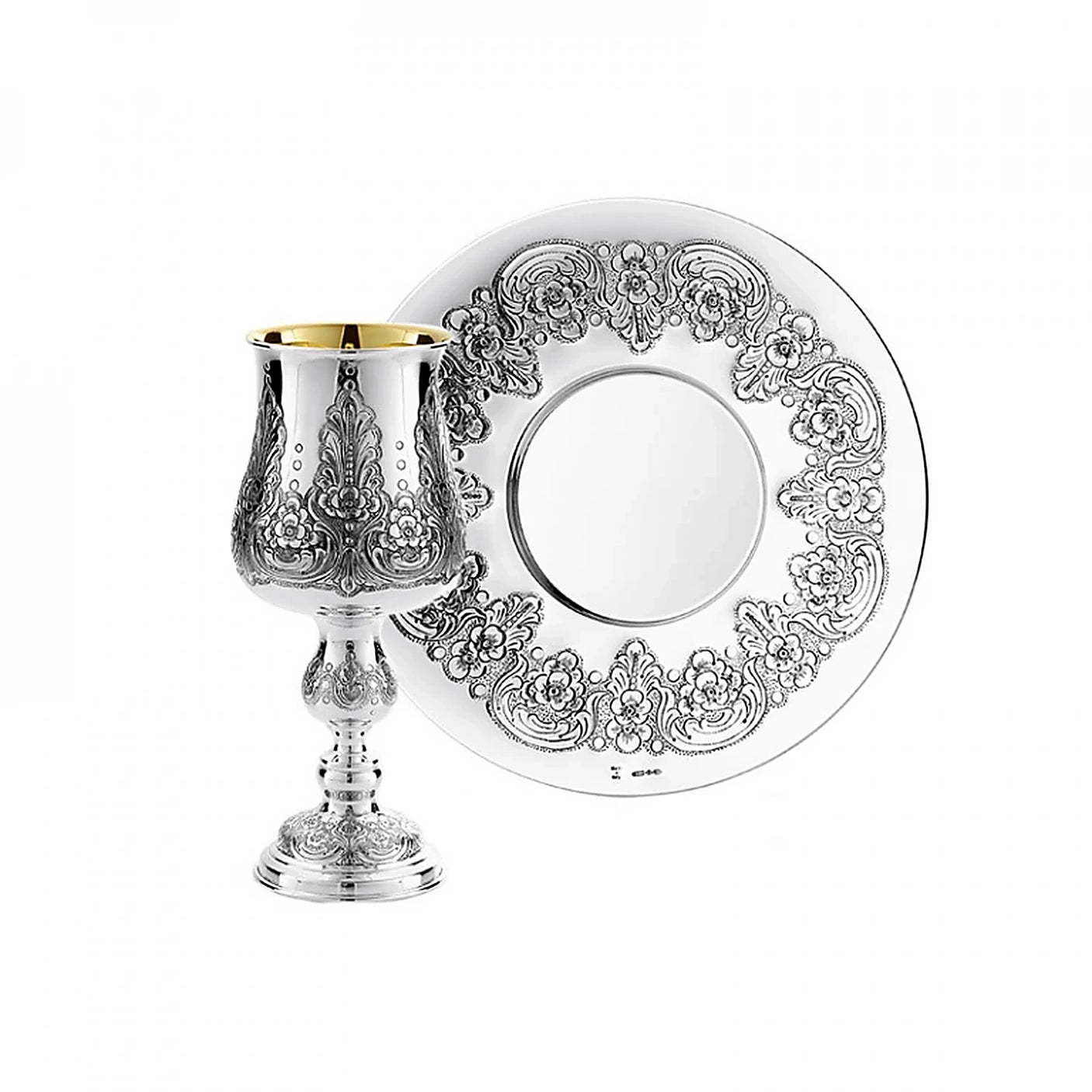Eliyahu-Set 925 Silber Signature Light — Becher mit polierter Kuppa und Teller mit breitem Rand, Zaramella