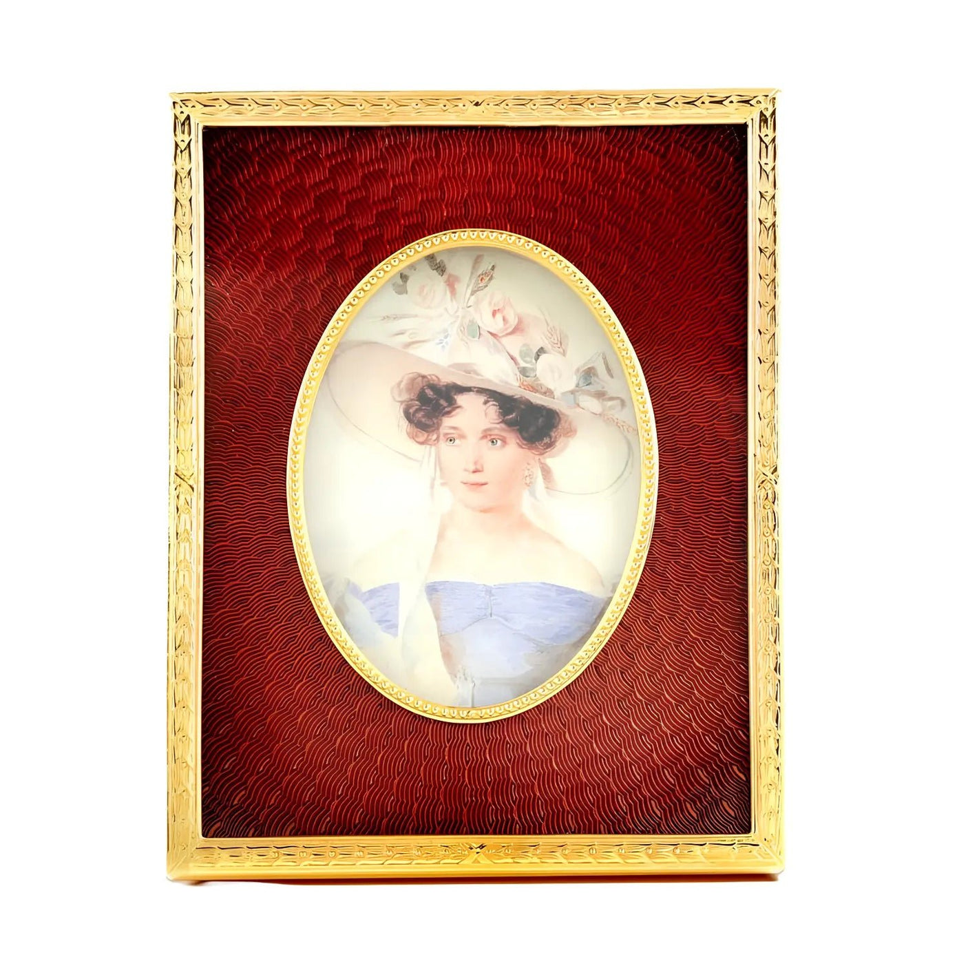 Bilderrahmen Messing vergoldet Rot - Guilloche - Emaille