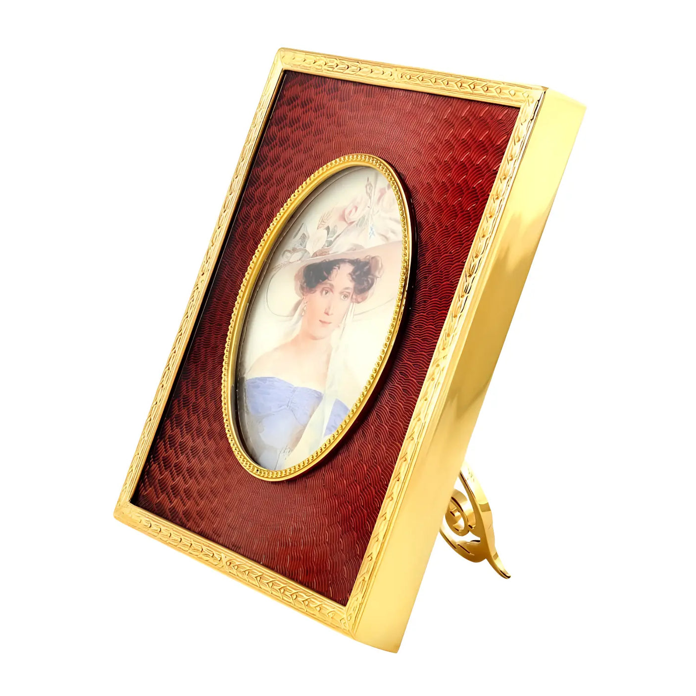 Bilderrahmen Messing vergoldet Rot - Guilloche - Emaille