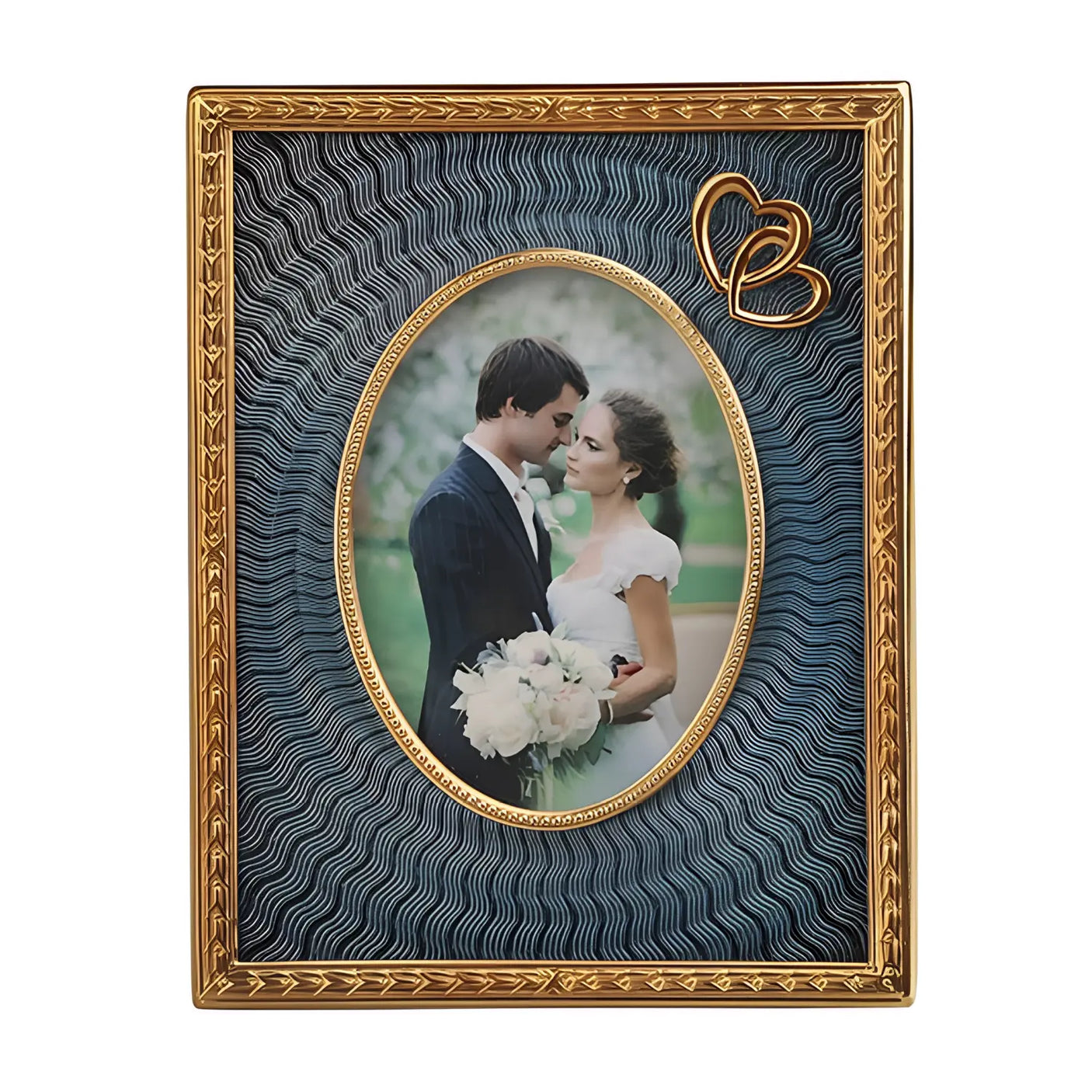 Bilderrahmen Hochzeit vergoldet mit Guilloche - Emaille grau