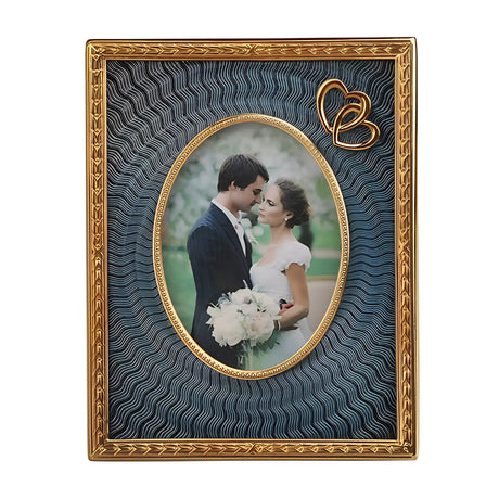 Bilderrahmen Hochzeit vergoldet mit Guilloche - Emaille grau