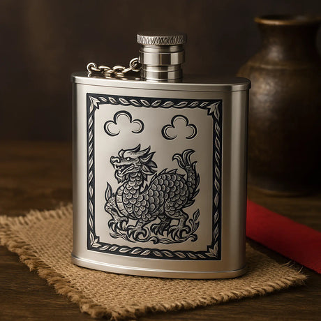 Flachmann 925 Silber Dragon – Niello Design, Gravur möglich