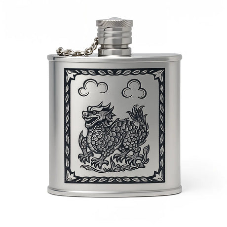 Flachmann 925 Silber Dragon – Niello Design, Gravur möglich