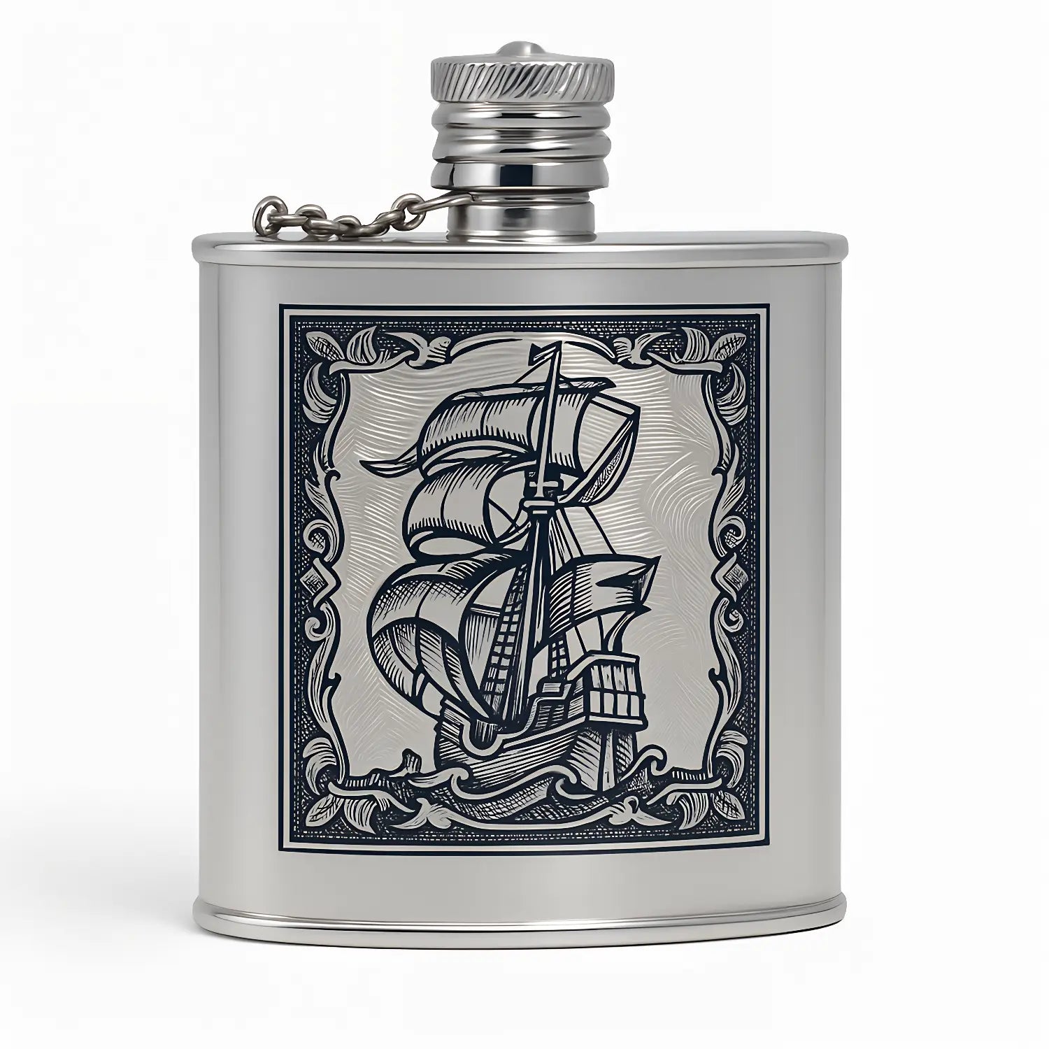 Flachmann 925 Silber Niello Fregatte 90ml