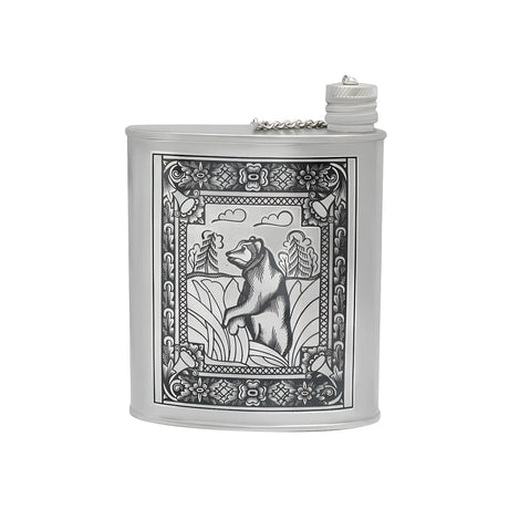 Flachmann 925 Silber â BĂ€r Niello - Design | 260 ml Luxusgeschenk