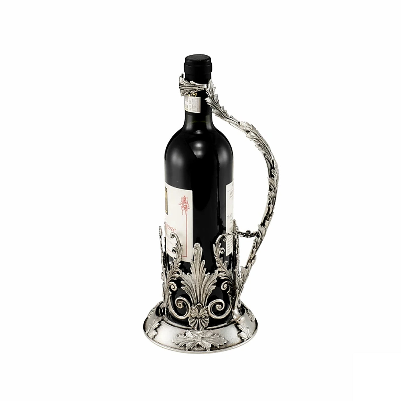 Flaschenhalter 925 Silber Zaramella — Akanthuskorb mit geschwungenem Traghenkel und Standteller